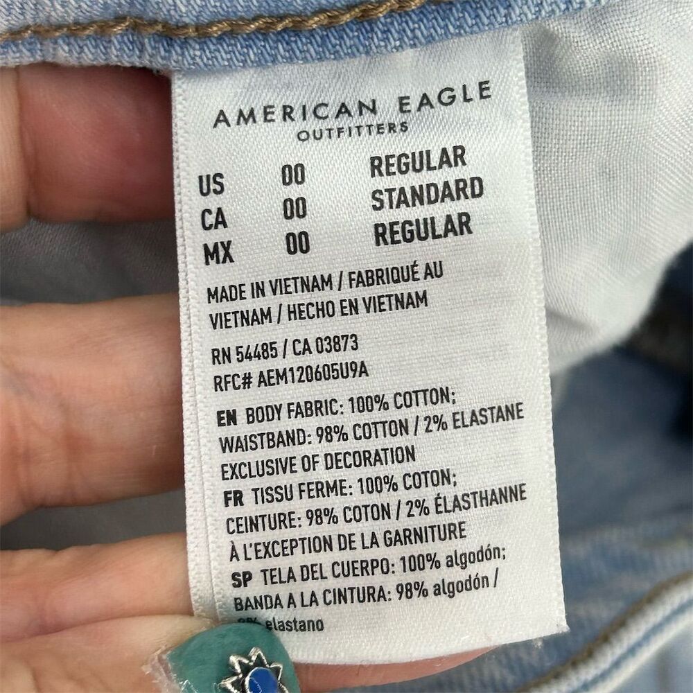 American Eagle Women's Mom Jeans Size 00 Blue Distressed Ripped Denim - Picture 5 of 8